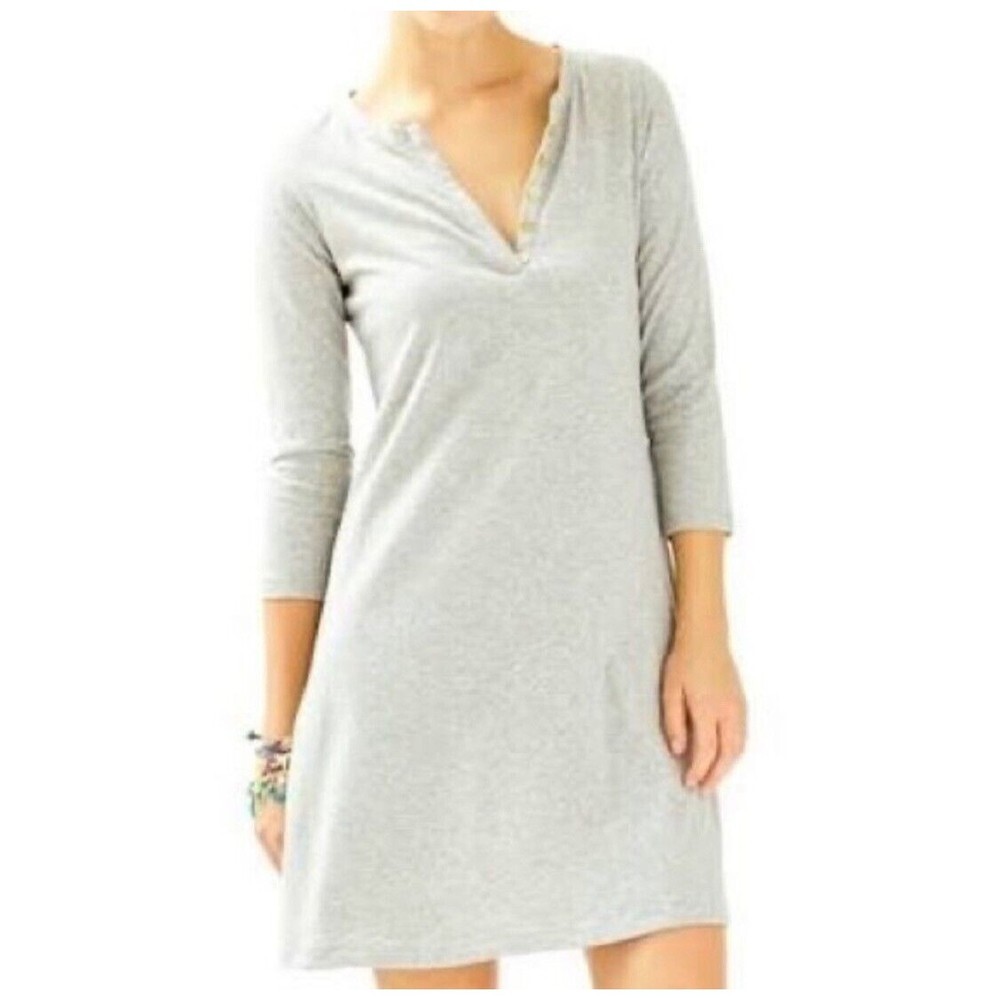 Lilly Pulitzer Medium Banyan T Shirt Dress In Heather‎ Grey Gold Solid Women’s